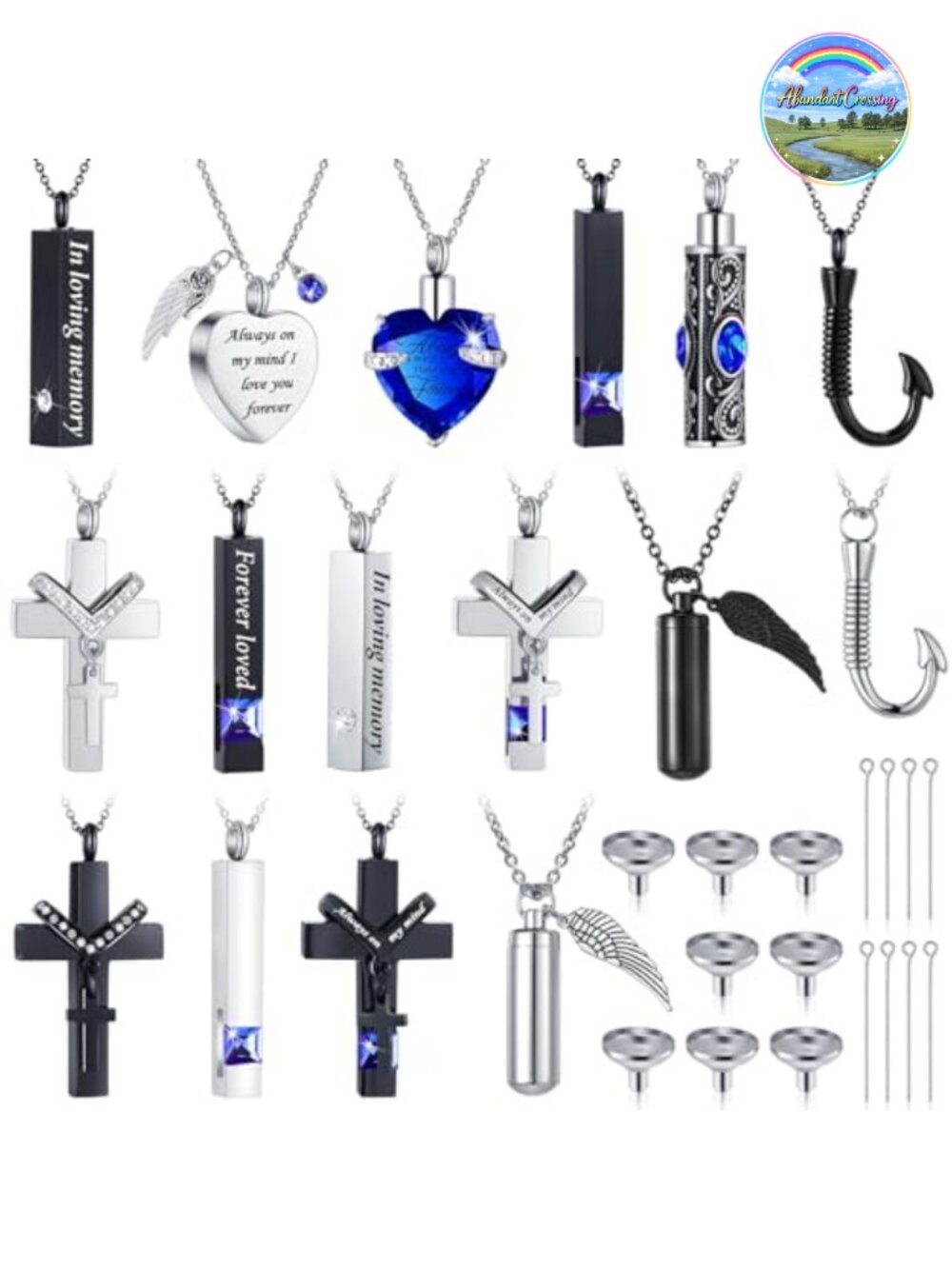 16 Pcs Stainless Steel Urn Necklace Set with Filling Kit Memorial Jewelry
